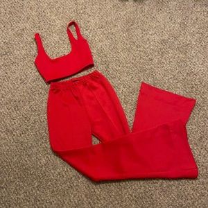 Red wide leg set